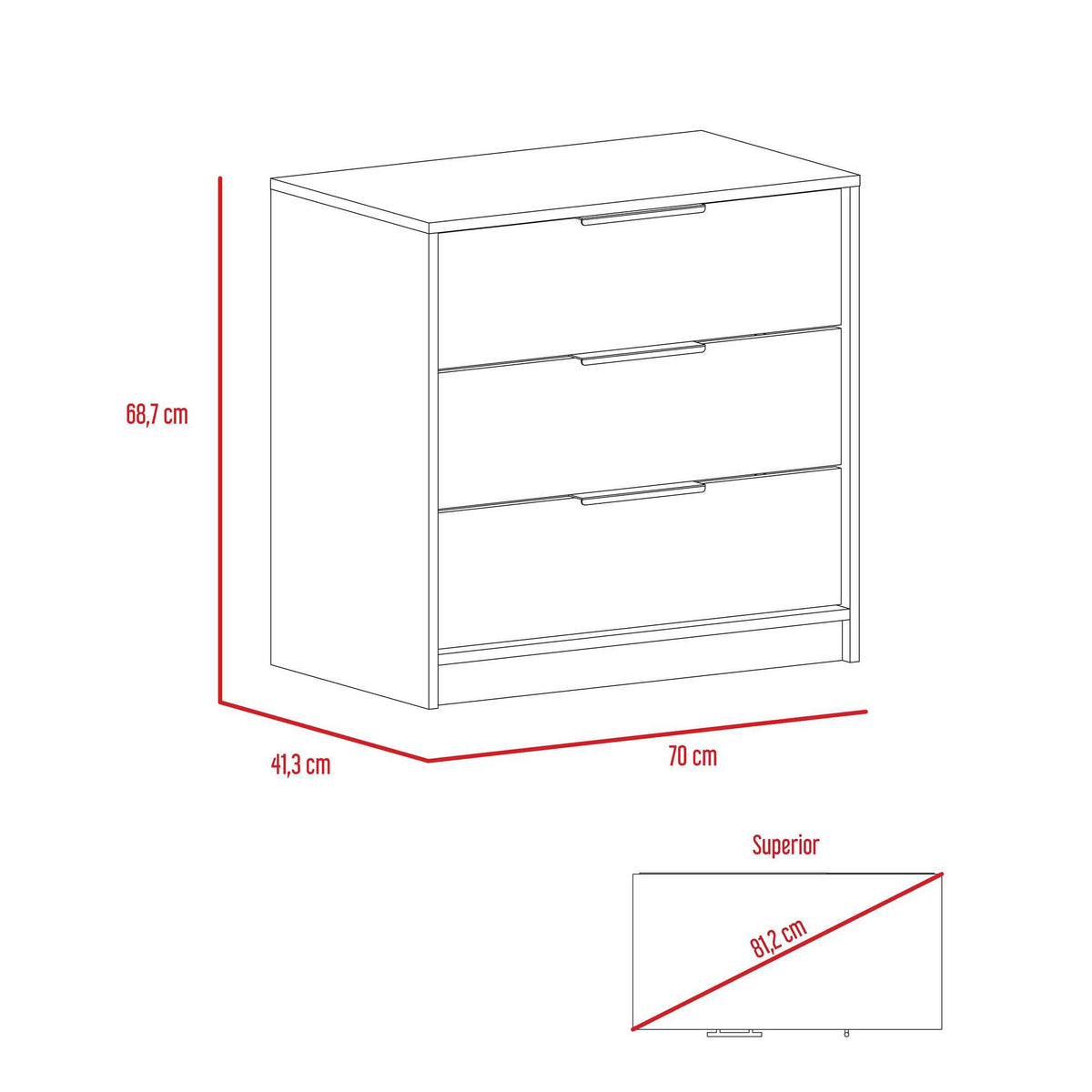 Cómoda Kaia Miel y Blanco 70x68.7cm de Tres Hileras con Tres Cajones