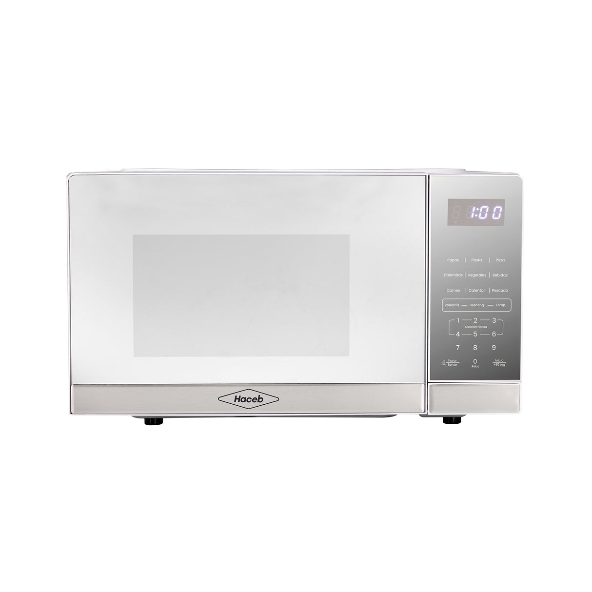 Horno Microondas Haceb Tipo Push Inox 46x26cm de 20 Litros 120 Voltios con Ocho Funciones Preconfiguradas