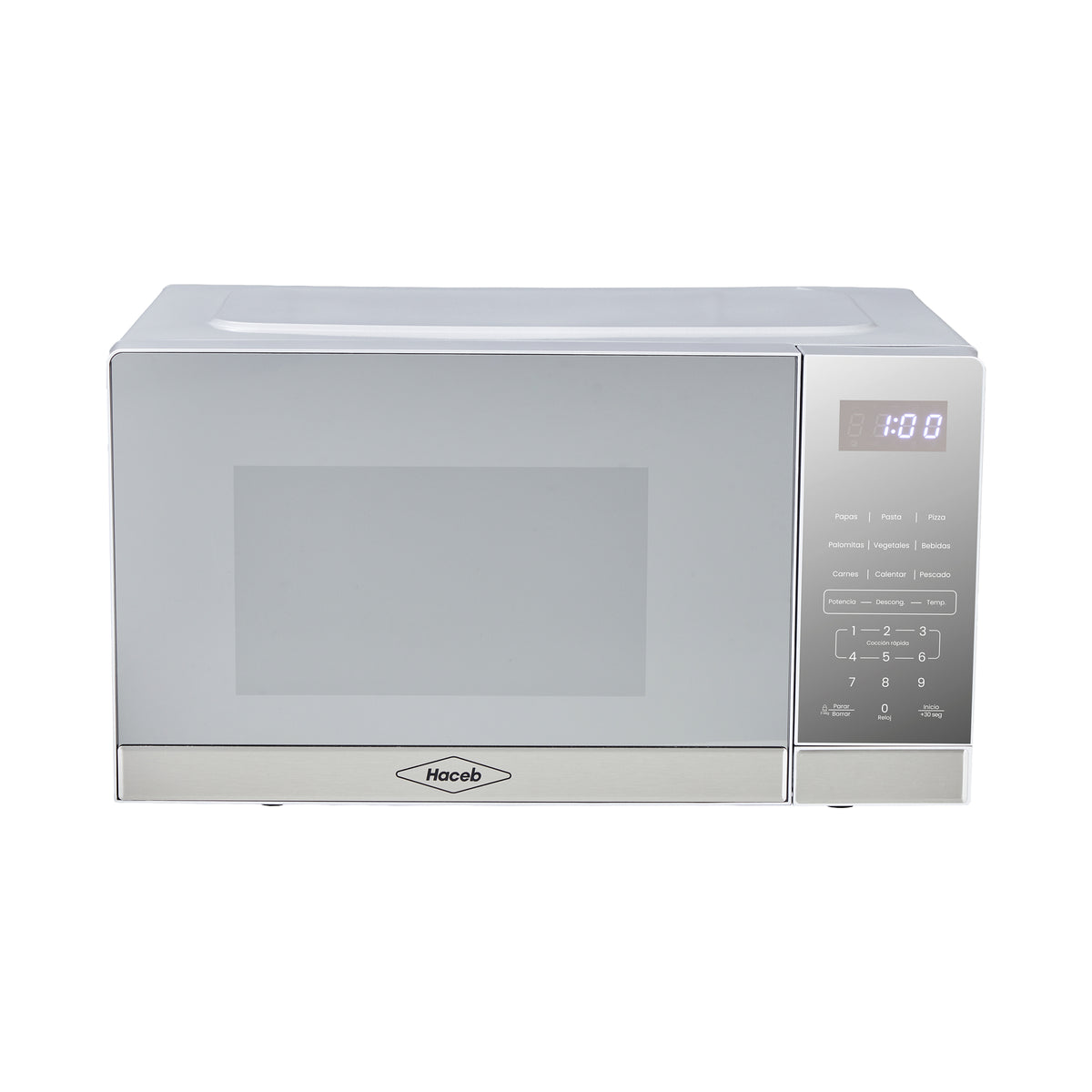 Horno Microondas Haceb Tipo Push Inox 46x26cm de 20 Litros 120 Voltios con Ocho Funciones Preconfiguradas