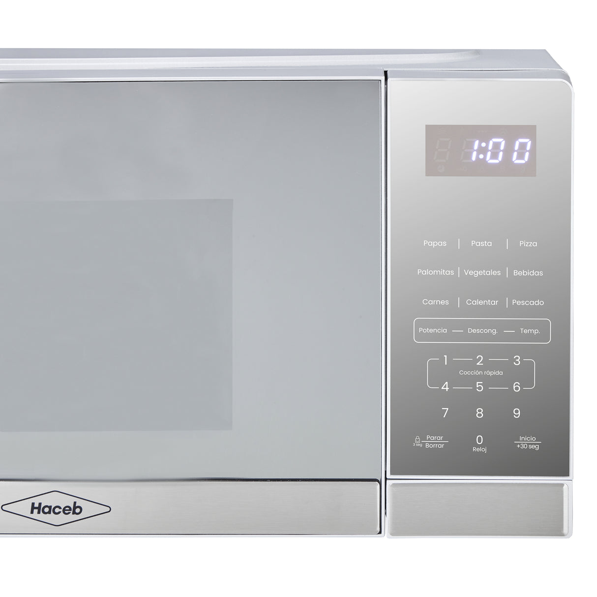 Horno Microondas Haceb Tipo Push Inox 46x26cm de 20 Litros 120 Voltios con Ocho Funciones Preconfiguradas