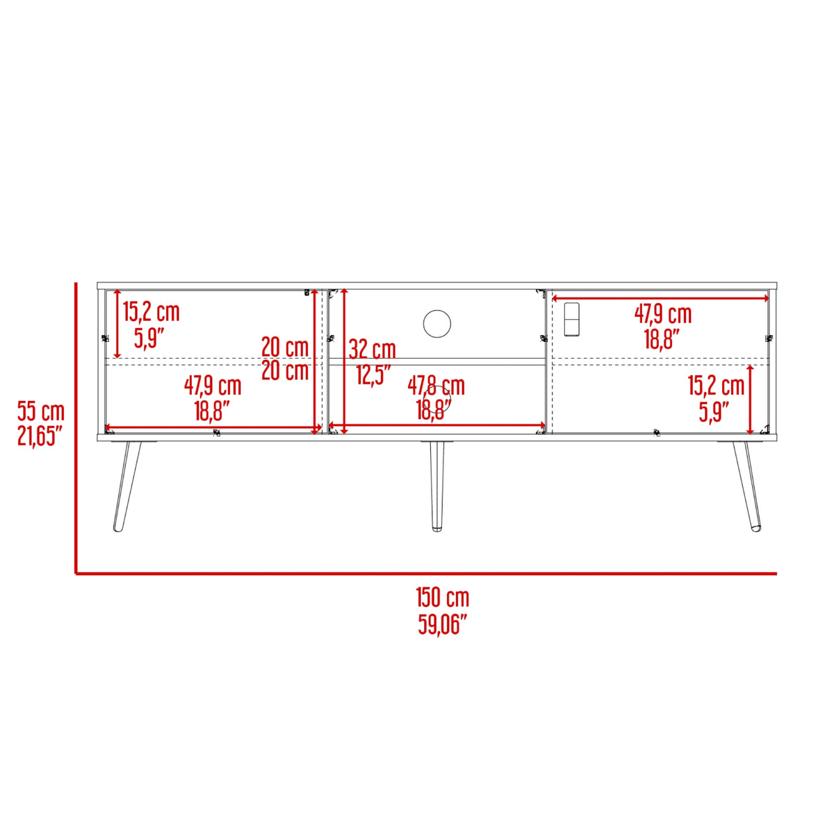 Rack de TV Funes Wengue 150x55cm para TV Hasta 65" Pulgadas con Dos Compartimientos y con Ranura para Cables