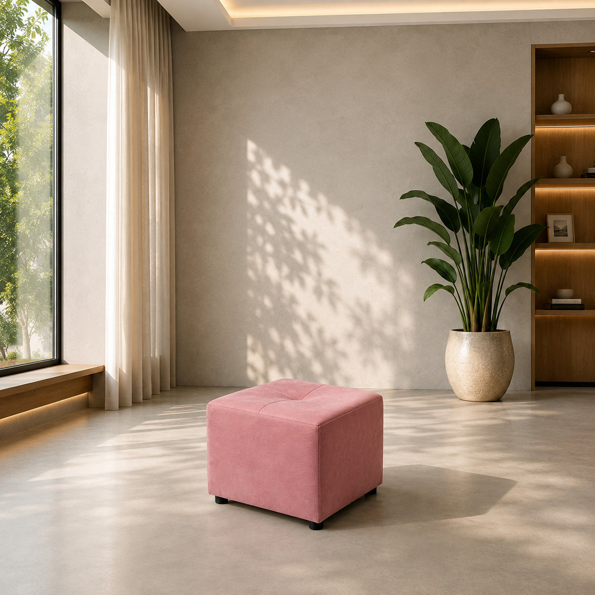 Puff Valencia Rosado 46x41cm de Un Puesto Antifluido sin Apoya Brazos