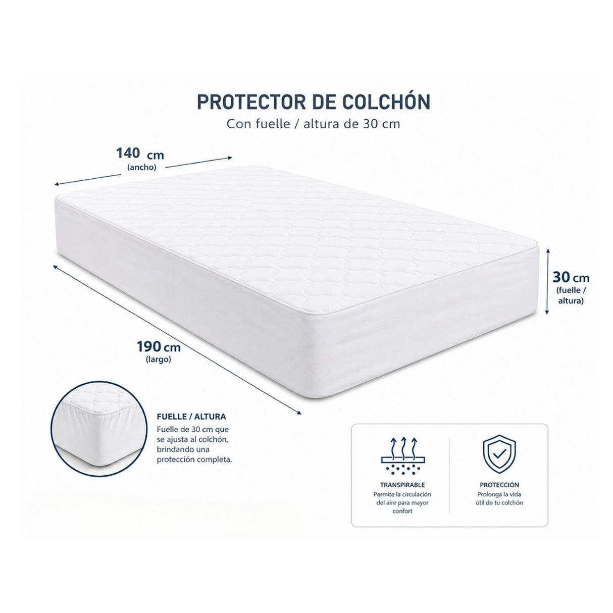 Protector de Colchón Transpirable Vinotinto para Colchón Doble 140 X 190 Cm Acolchado 300 Hilos