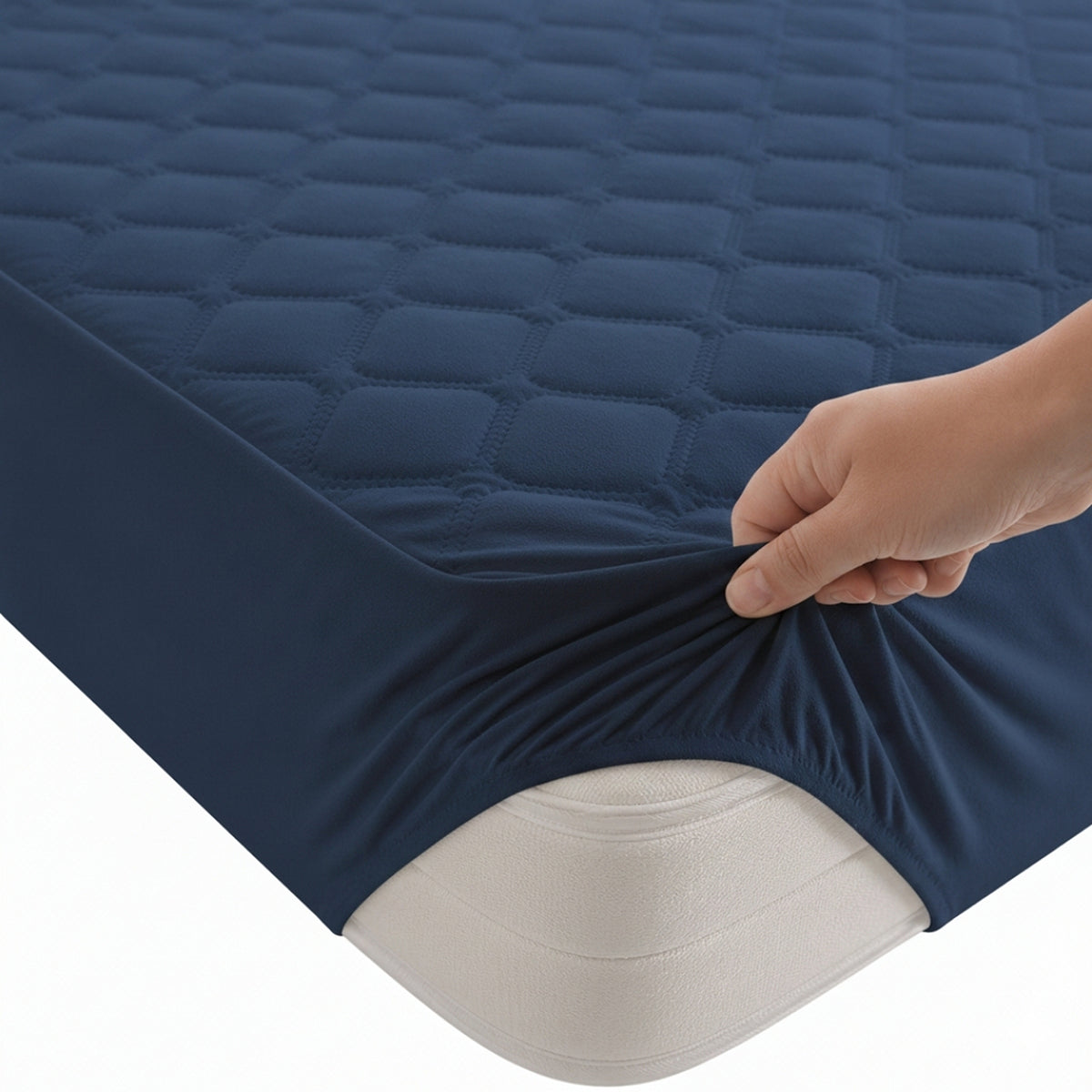 Protector de Colchón Transpirable Azul Oscuro para Colchón Queen 160 X 190 Cm Acolchado 300 Hilos