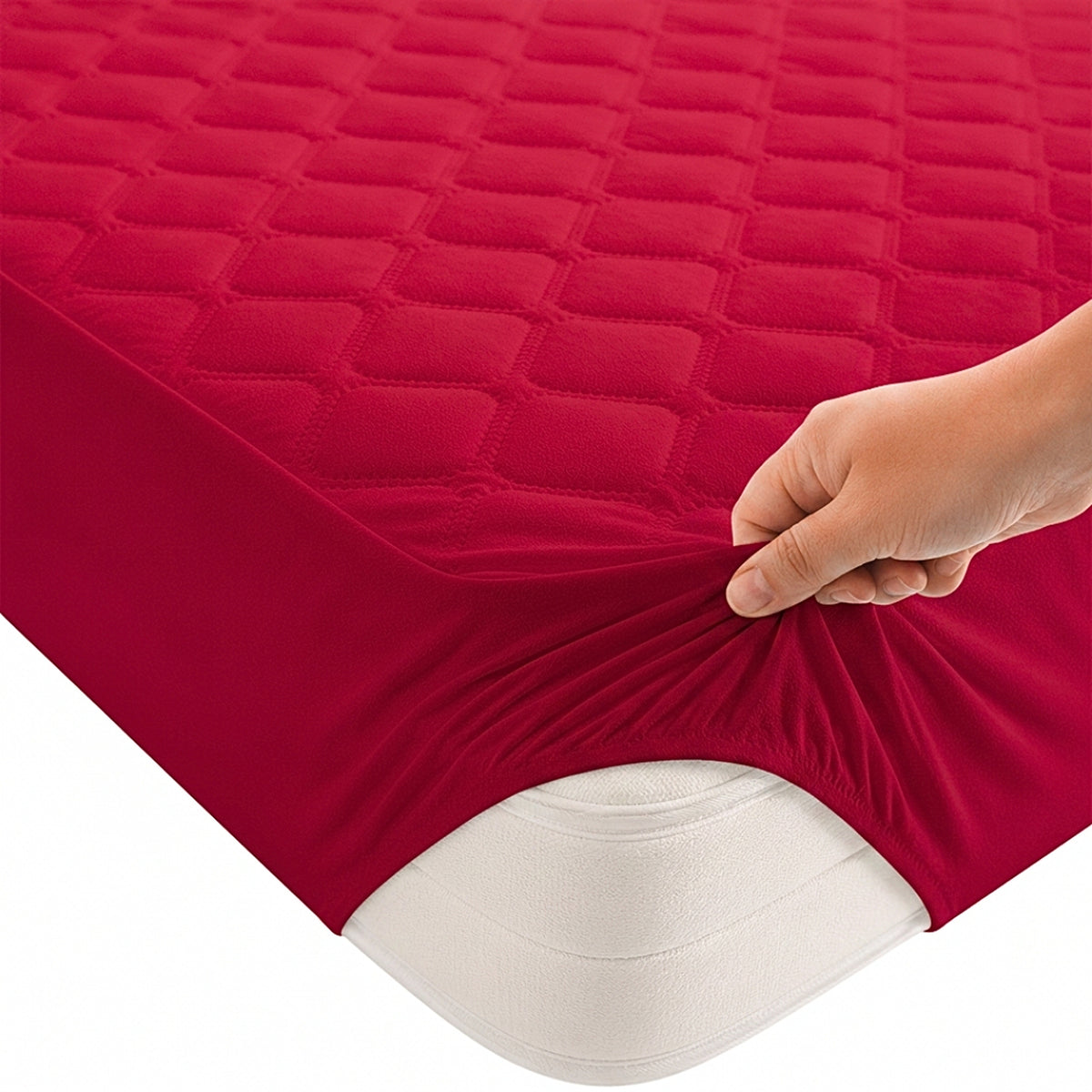 Protector de Colchón Transpirable Rojo para Colchón Queen 160 X 190 Cm Acolchado 300 Hilos