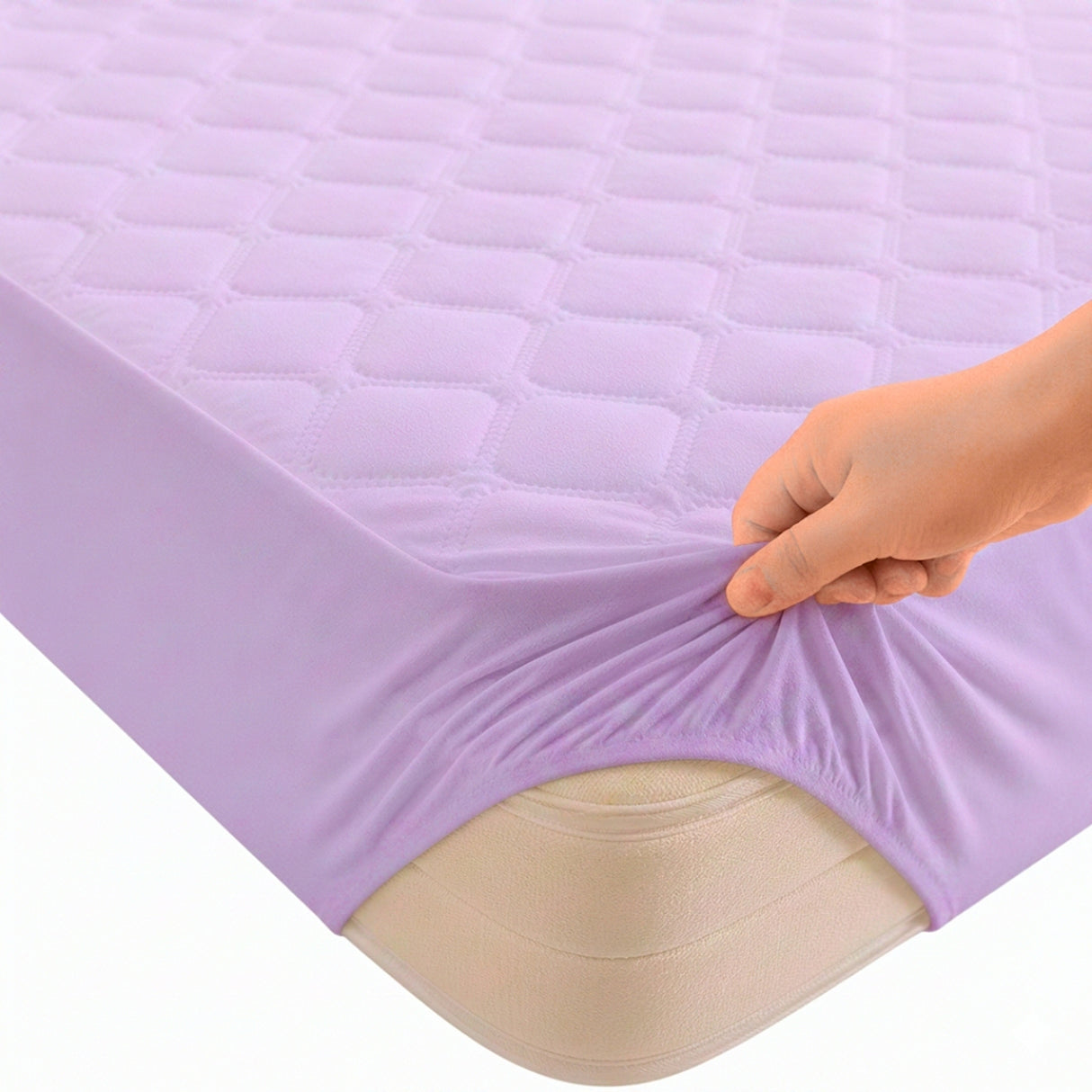 Protector de Colchón Transpirable Lila para Colchón Queen 160 X 190 Cm Acolchado 300 Hilos
