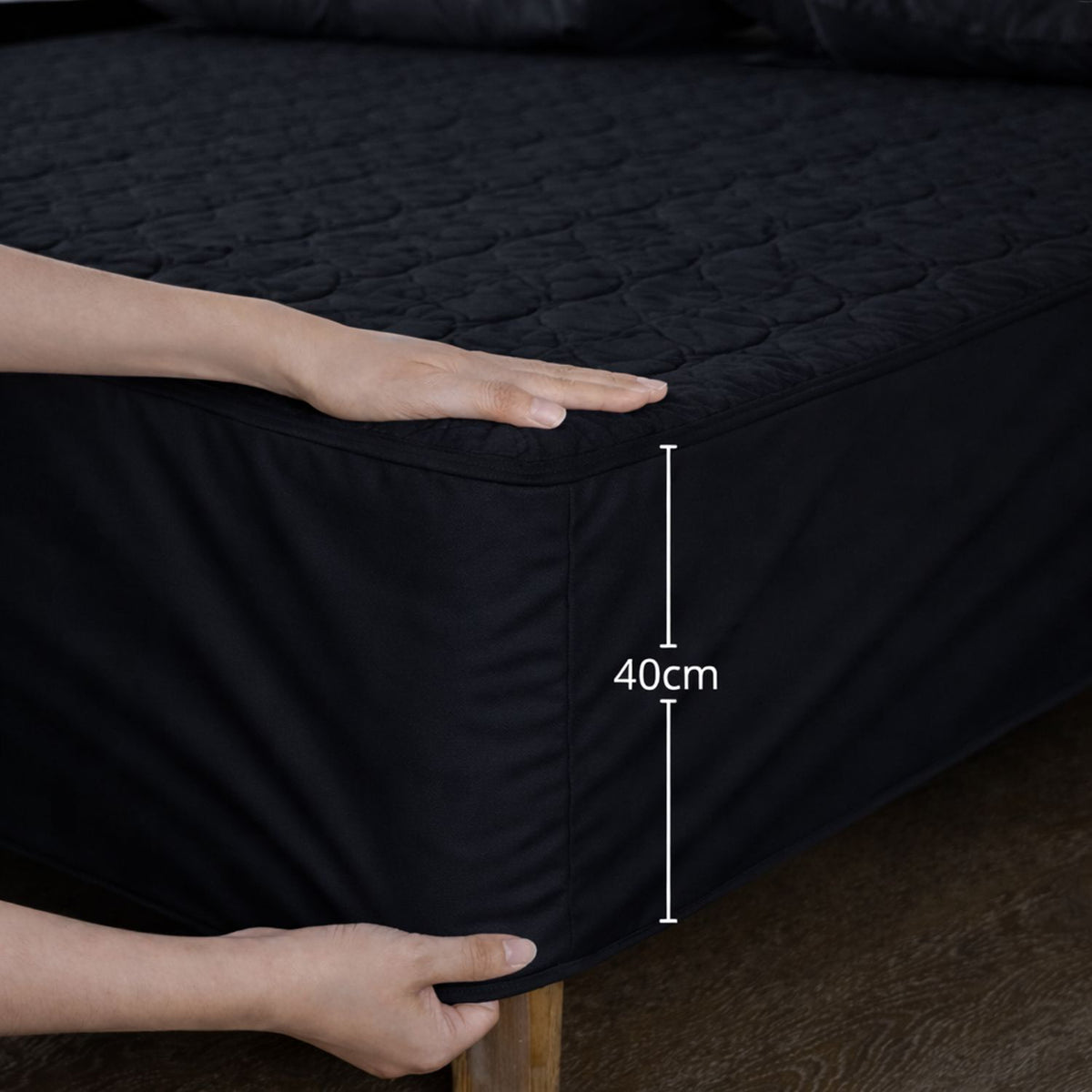 Combo Protector de Colchón y de Almohada Acolchado Negro para Colchón Queen 160 X 190 Cm