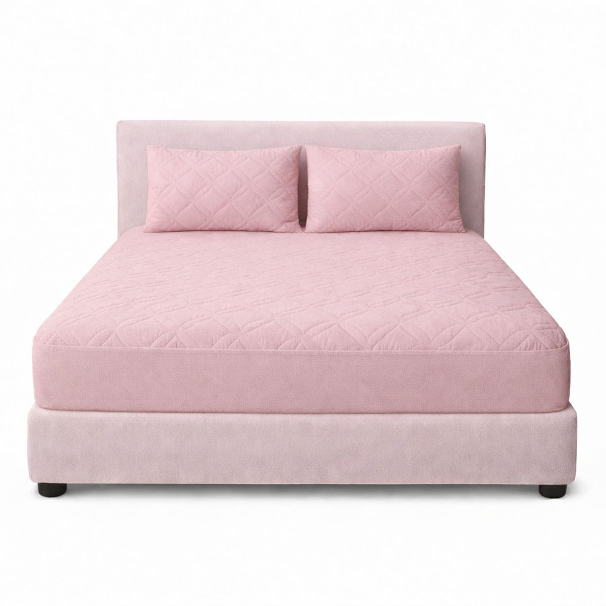 Combo Protector de Colchón y de Almohada Acolchado Rosado para Colchón Queen 160 X 190 Cm