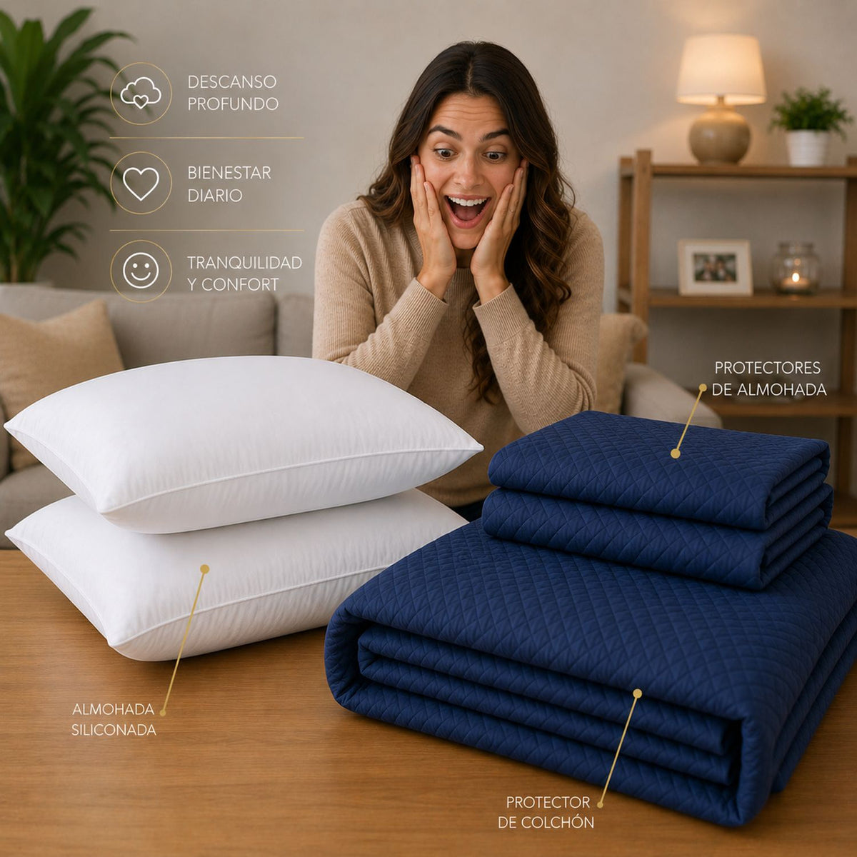 Combo Protector de Colchón y Almohadas Siliconada Azul para Colchón Sencillo 100 X 190 Cm