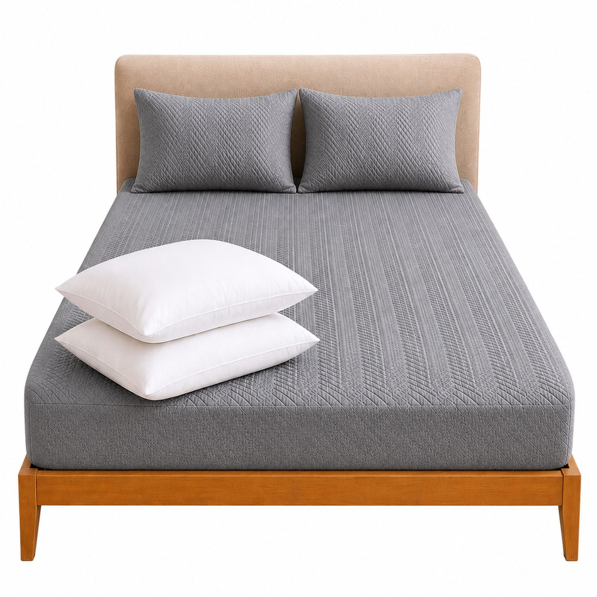 Combo Protector de Colchón y Almohadas Siliconada Gris para Colchón Semidoble 120 X 190 Cm