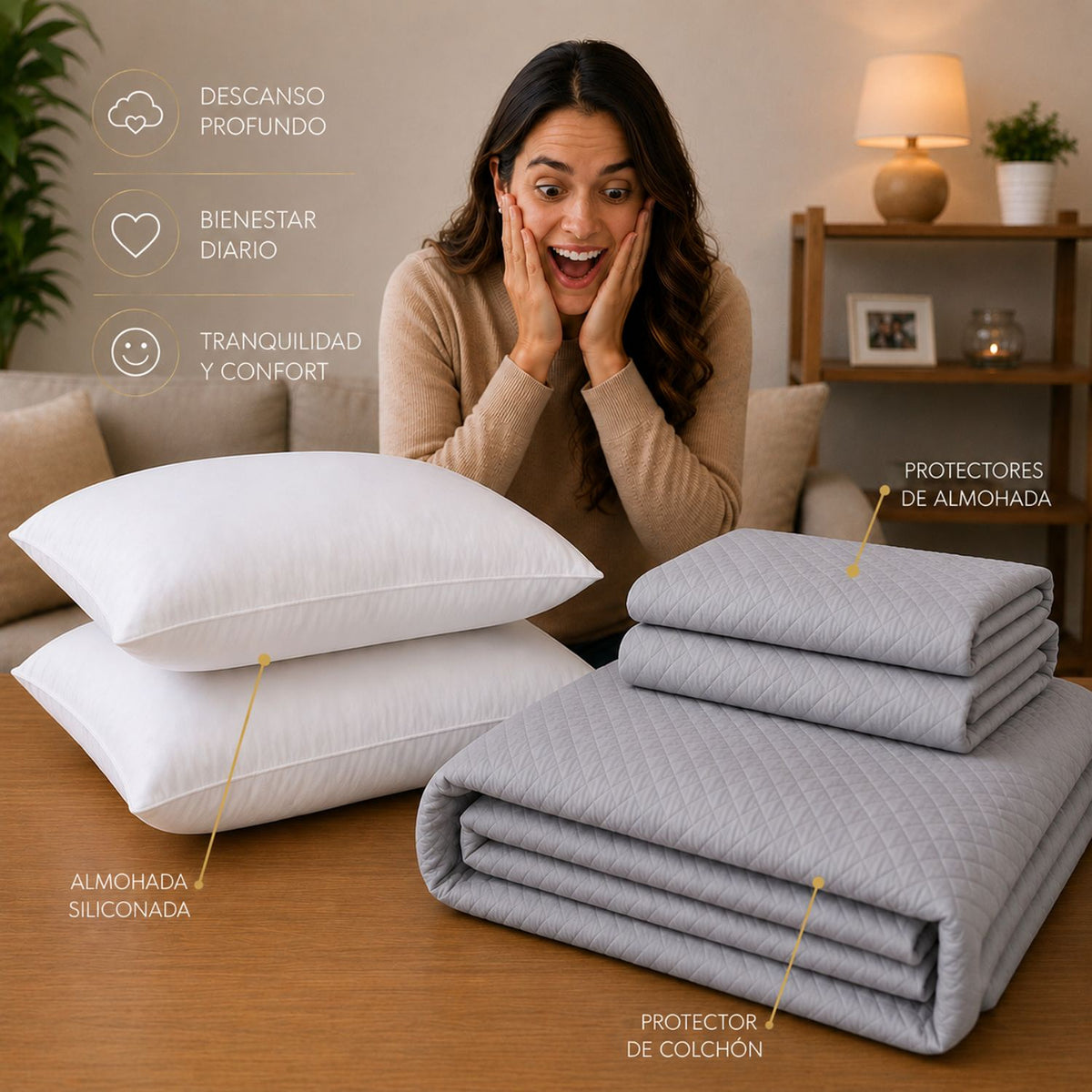 Combo Protector de Colchón y Almohadas Siliconada Gris para Colchón Semidoble 120 X 190 Cm