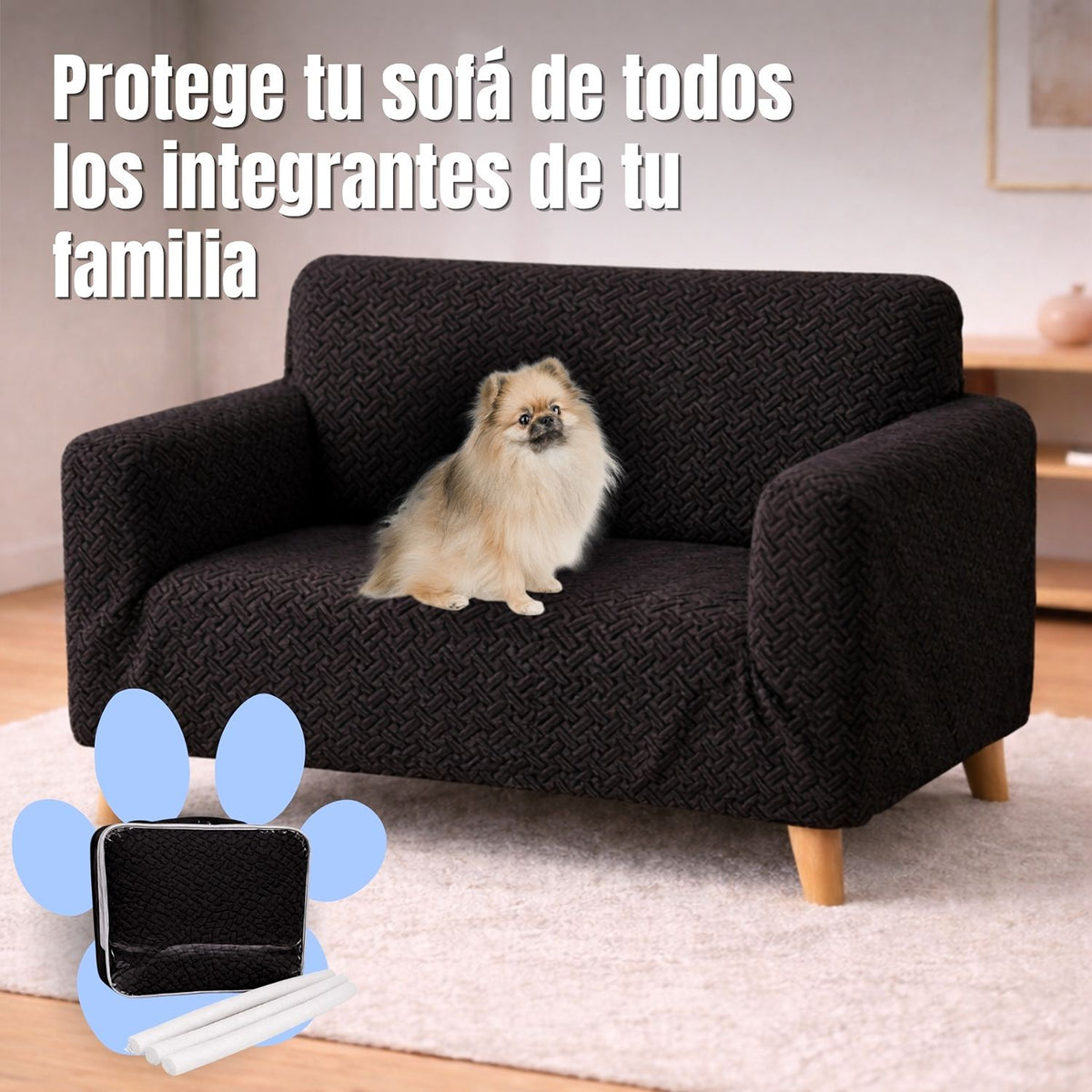 Protector de Sofá Elástico Negro 120x180cm Para Sofás de Dos Puestos Doble Faz