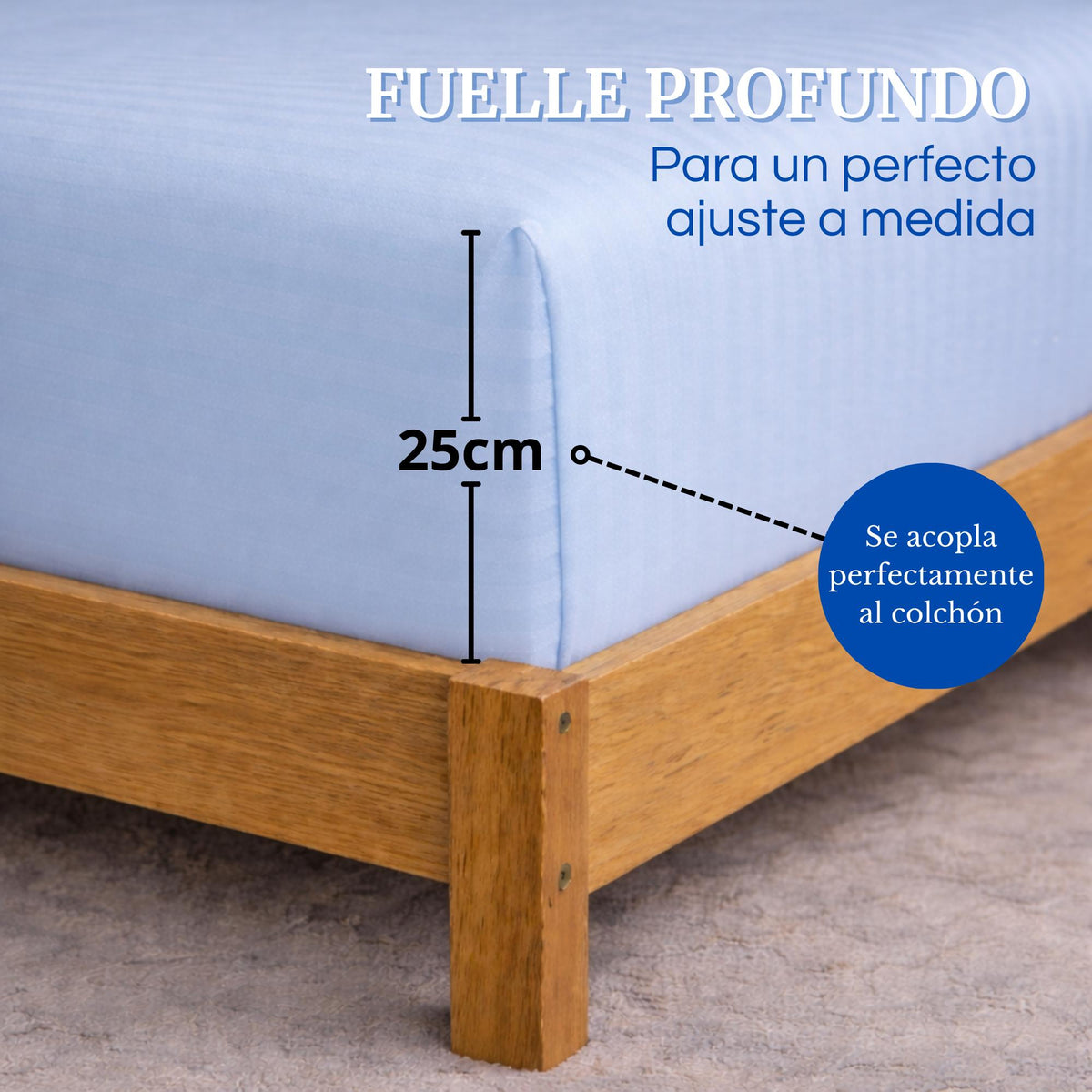 Juego de Sábanas Azul Celeste para Colchón Queen 160 X 190 Cm Fondo Entero Con Elastico para la Sábana