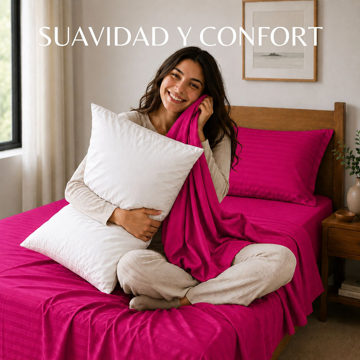 Combo Juego de Sábanas y Almohada Fucsia para Colchón Sencillo 100 X 190 Cm Fondo Entero Con Elastico para la Sábana