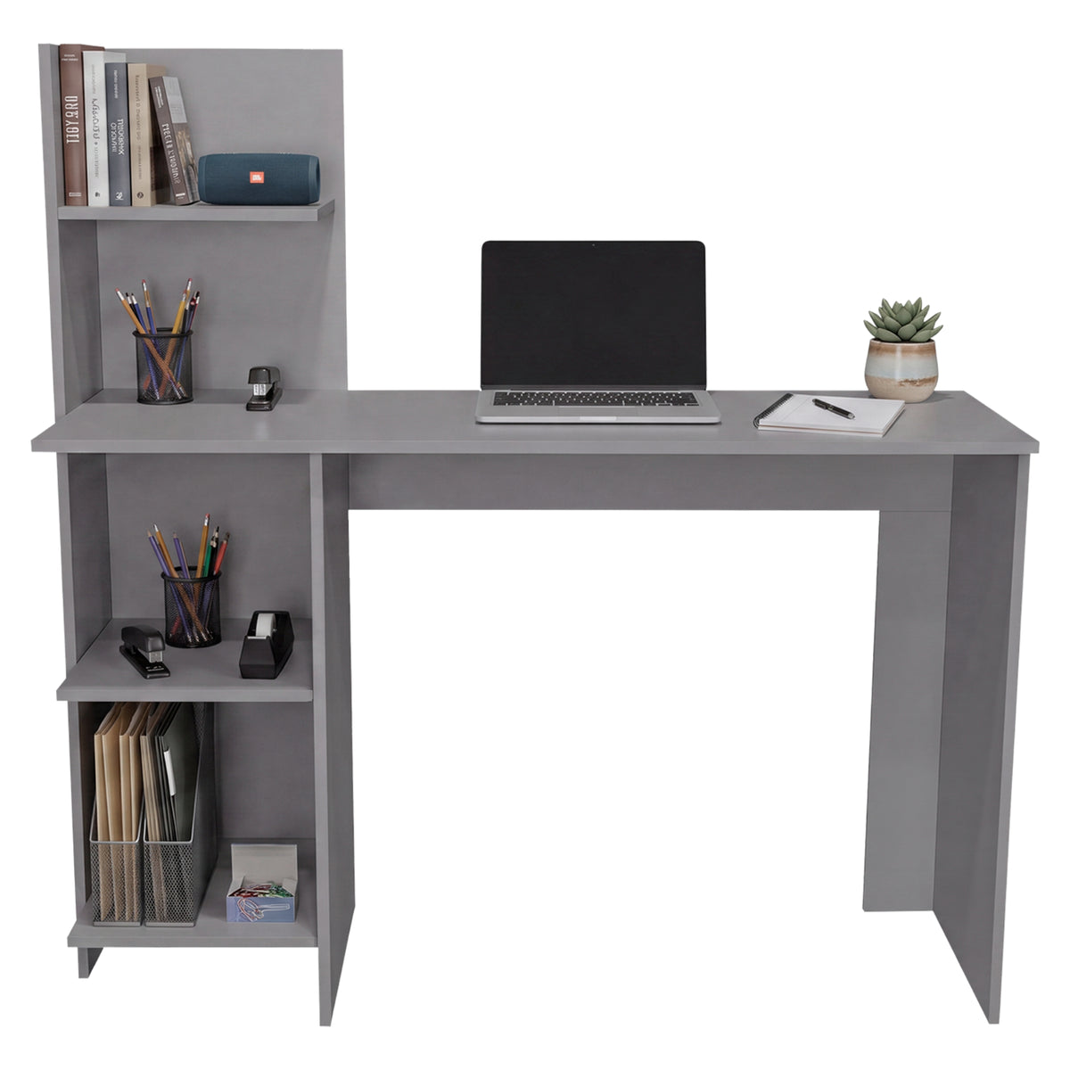 Escritorio Vilna Gris 120x120.6cm con Organizador de Libros sin Cajones