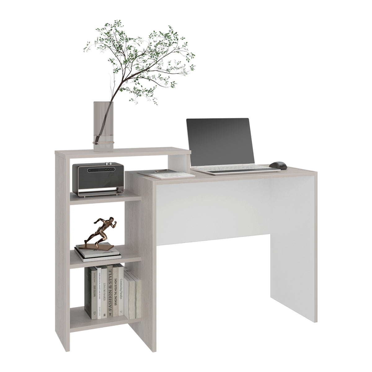 Escritorio Stella Plus Tivoli y Blanco 125.7x89.4cm con Organizador de Libros sin Cajones