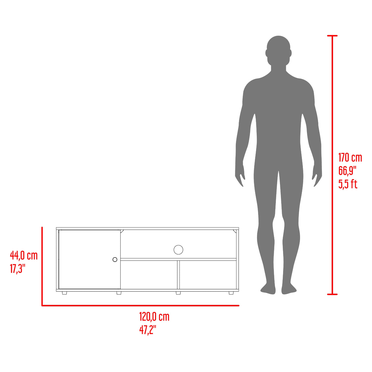 Rack de TV Noah Gales y Blanco 120x44cm para TV Hasta 55" Pulgadas con Tres Compartimientos y con Ranura para Cables