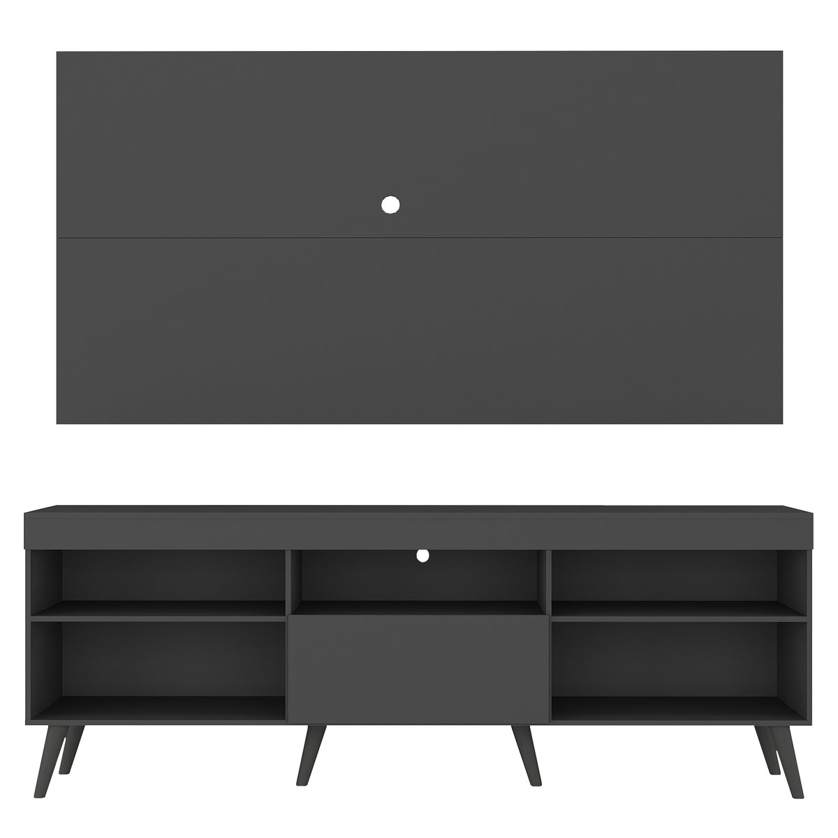 Combo Rack con Panel de Tv Moscow Negro 175x63cm para TV Hasta 65" Pulgadas con Cinco Compartimientos y con Ranura para Cables