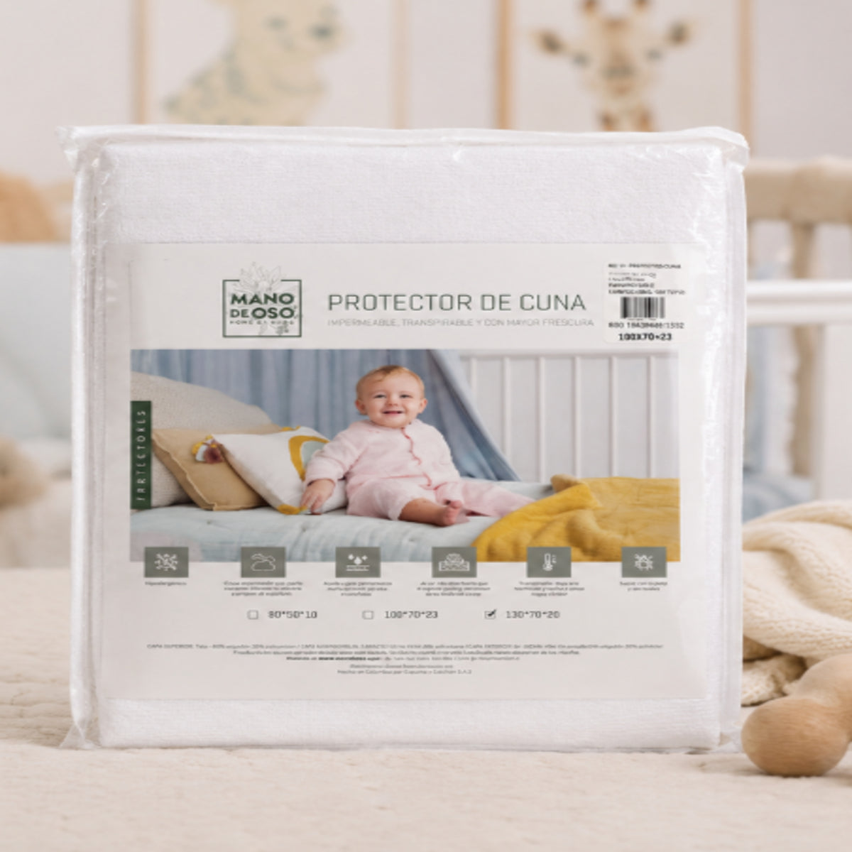Protector de Colchón 3D Blanco 70x100cm Impermeable 200 Hilos para Colchón Infantil 70 X 100 Cm