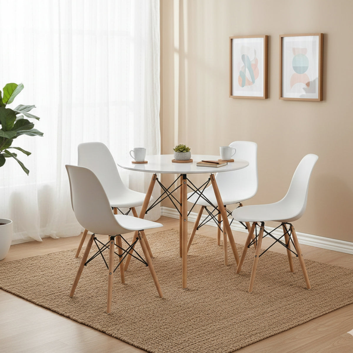 Mesa de Comedor Eames Blanco 80x75cm Circular de Cuatro Puestos sin Sillas