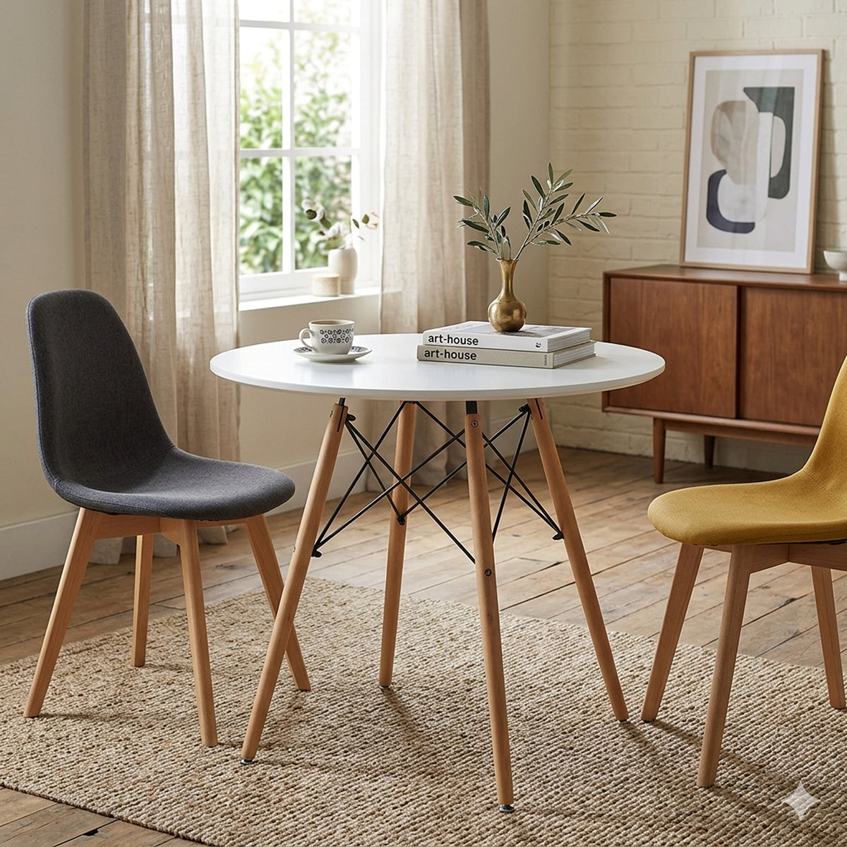 Mesa de Comedor Eames Blanco 80x75cm Circular de Cuatro Puestos sin Sillas
