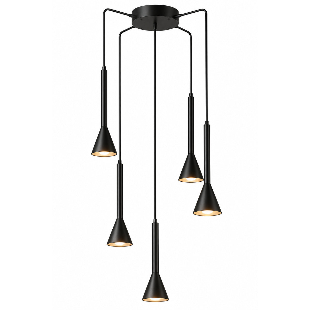 Lámpara de Techo Harmonie Negro 11x150cm de Cinco Luces Ajustable de Luz Cálida con Bombillo LED