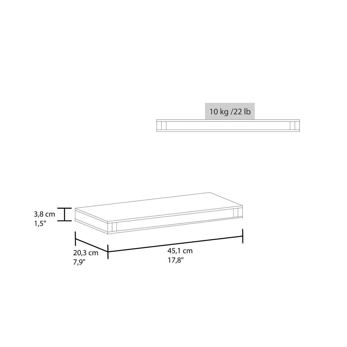 Set de 2 Repisas Shelf Wengue 45.1x3.8cm Flotante Rectangular