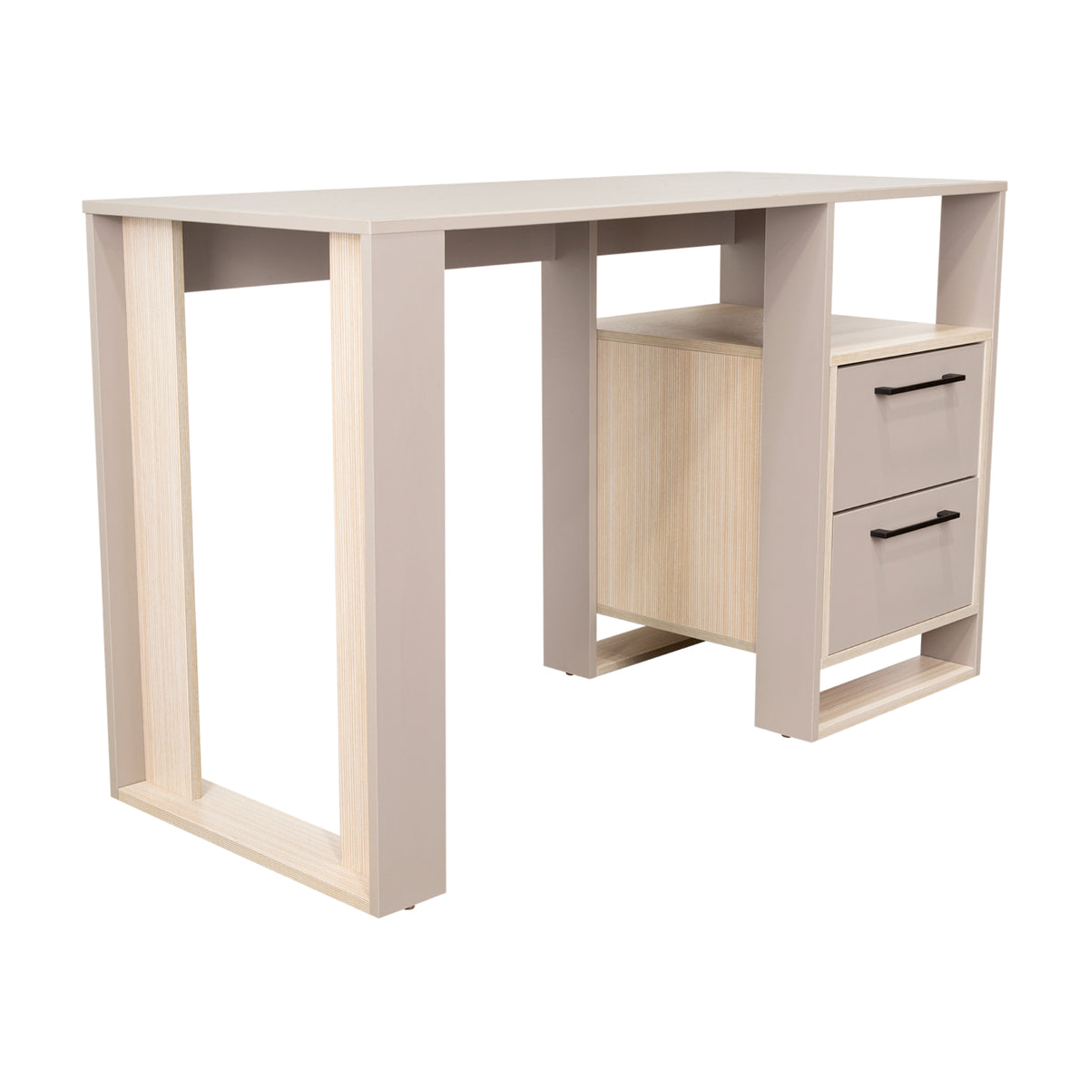 Escritorio Verlot Taupe Mallado 52x75cm con Dos Cajones y con Organizador de Libros