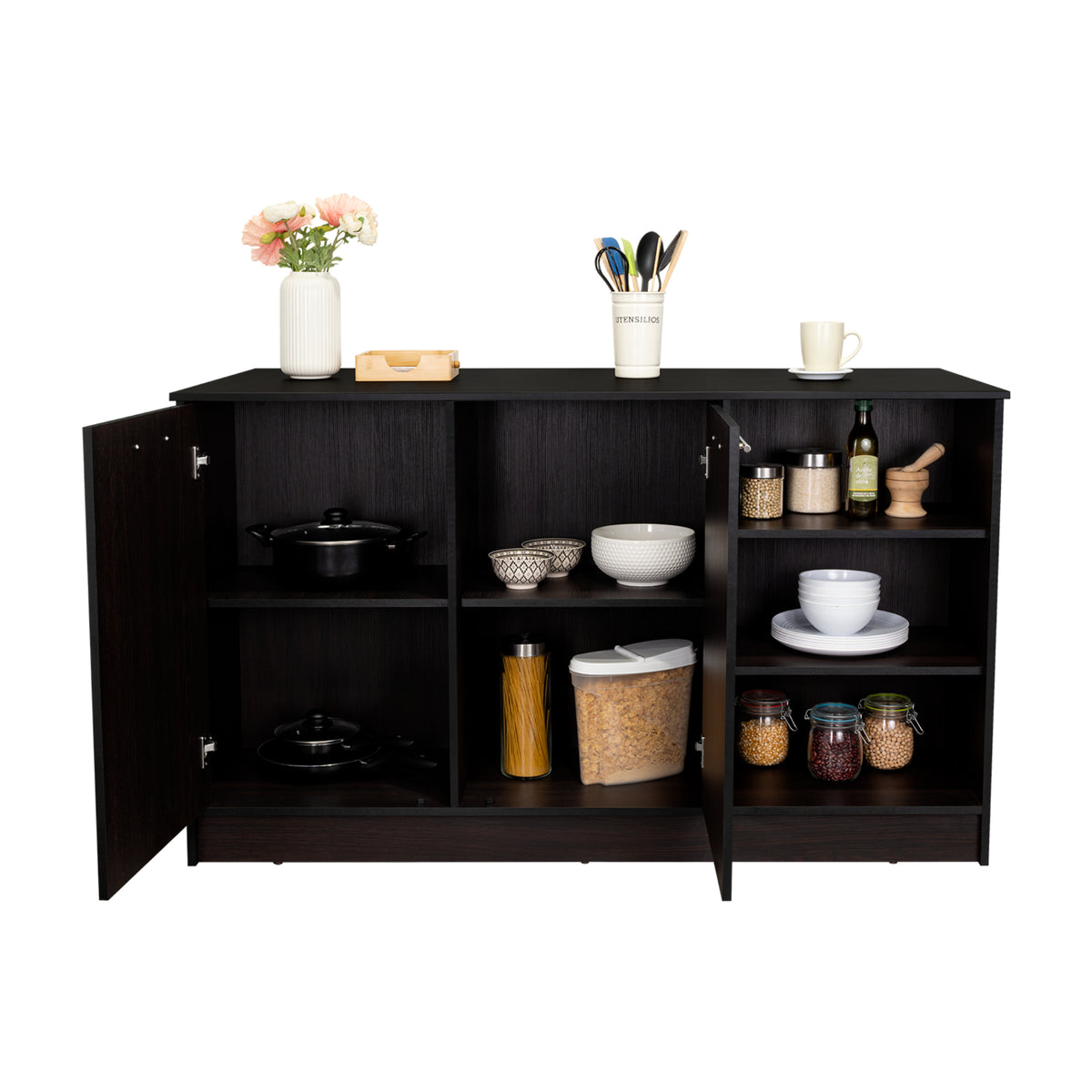 Isla de Cocina Ginger Wengue 150x90.6cm Con Seis Compartimientos