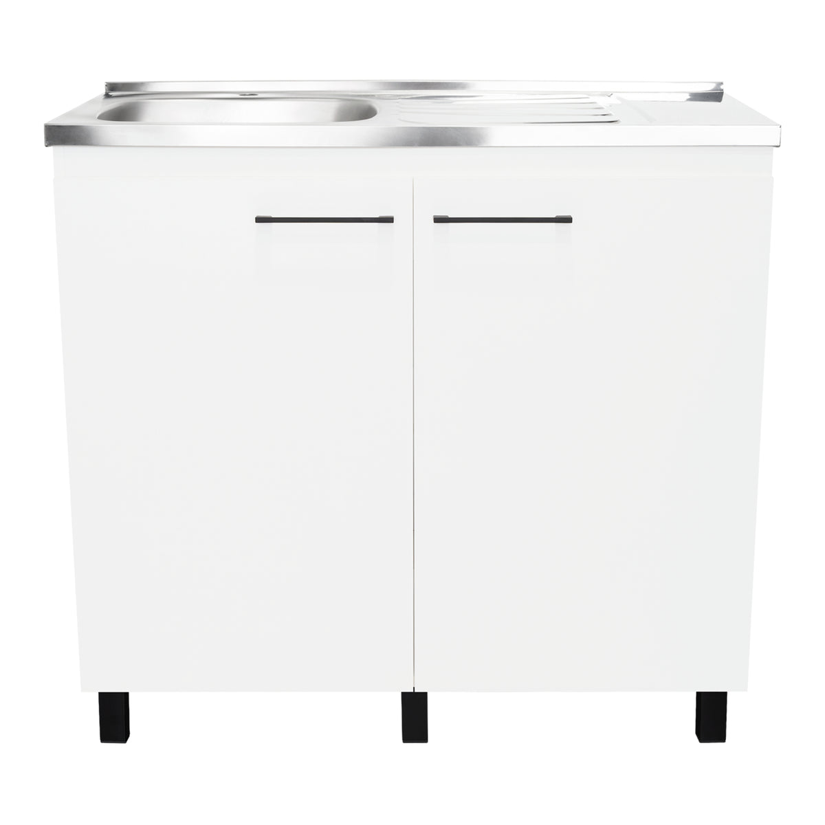 Mueble Inferior Napoles Blanco 100x89cm con Mesón de Acero Inoxidable y con Pozuelo Lado Izquierdo