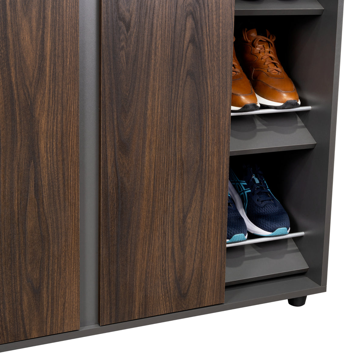 Zapatero Houck Plomo Y Nogal 86.5x91.5cm Vertical de Tres Niveles para Once Zapatos