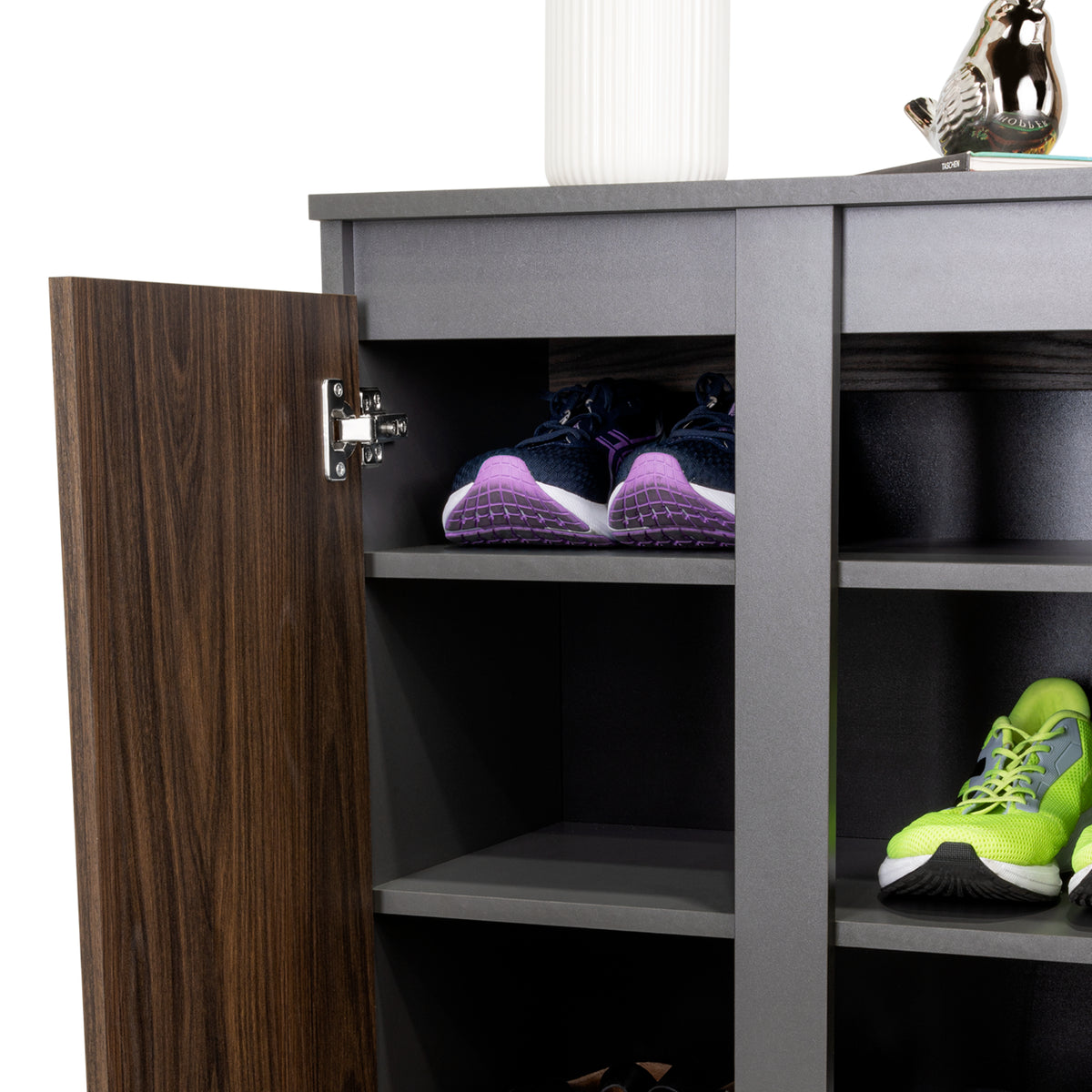 Zapatero Houck Plomo Y Nogal 86.5x91.5cm Vertical de Tres Niveles para Once Zapatos