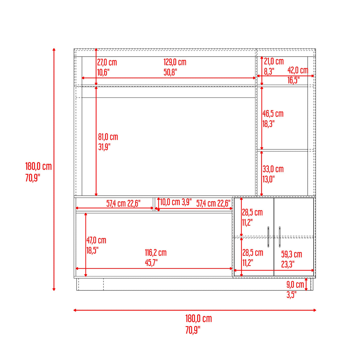 Centro de Entretenimiento Cantabria Avellana 180x180cm Para TV Hasta 55 Pulgadas con Un Cajón