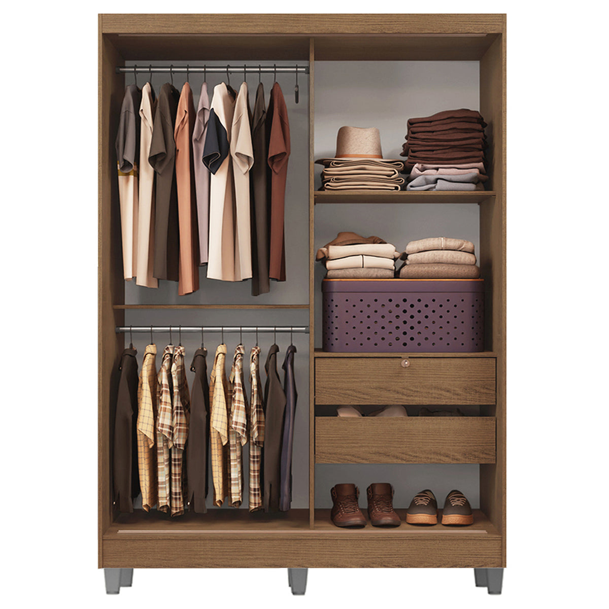 Closet Luke Marron 120x192cm con Dos Cajones y con Tres Entrepaños
