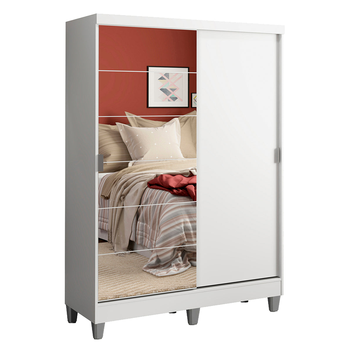 Closet Luke Blanco 120x192cm con Un Espejo con Dos Cajones y con Tres Entrepaños