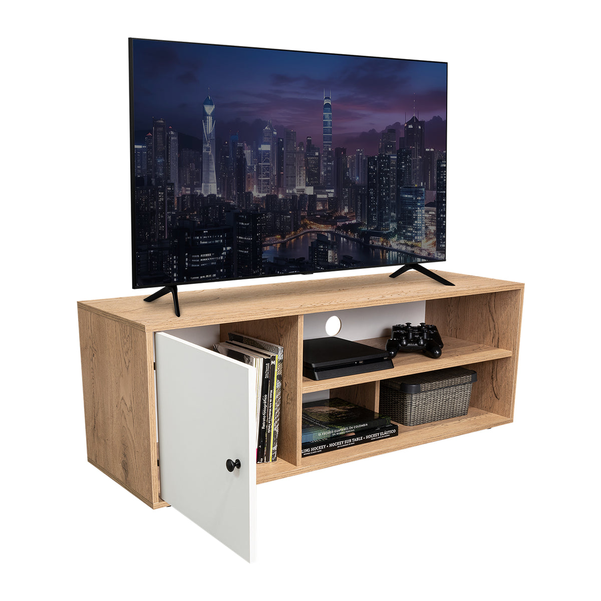 Rack de TV Noah Macadamia 120x44cm Para TV Hasta 50 Pulgadas con Un Cajón