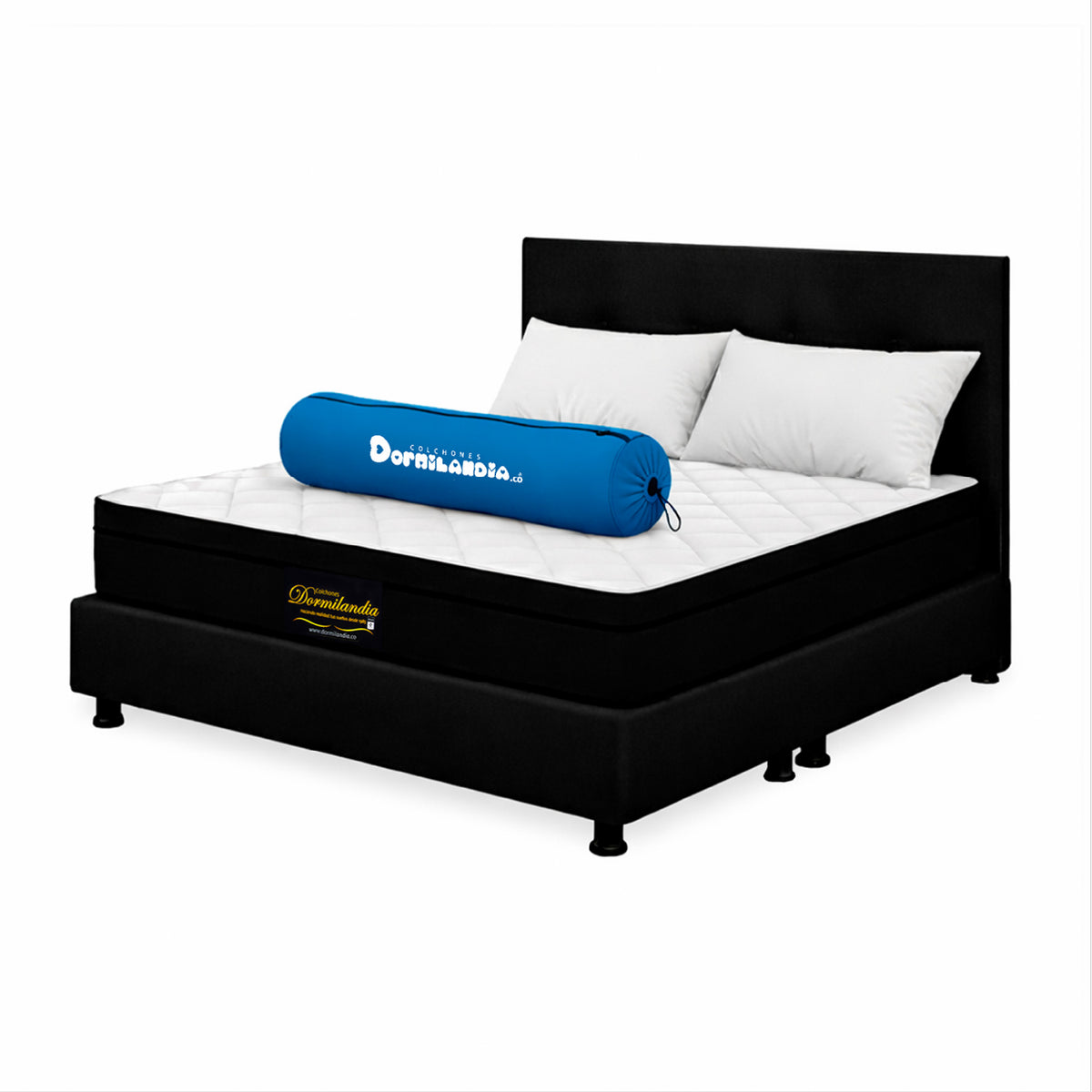 Combo Colchón Enrollado y Base Cama Versalles Negro Queen 160 X 190 Cm Medio Suave Ortopédico e Hipoalergénico