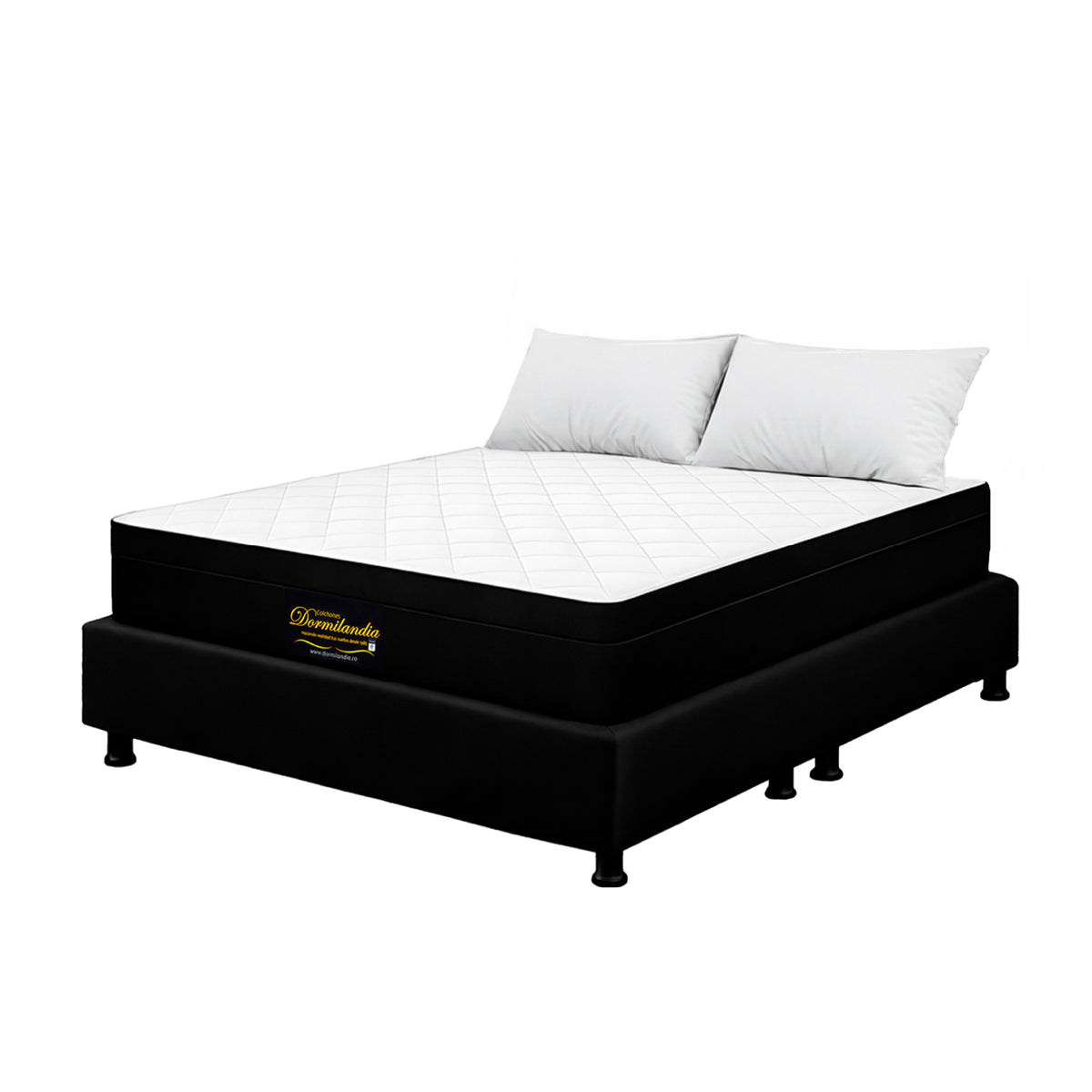 Combo Base Cama y Colchón Versalles Blanco y Negro King 200 X 200 Cm Medio Suave
