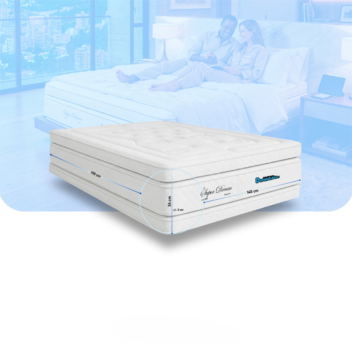 Colchón Super Dream Blanco Doble 140 X 190 Cm Firmeza Firme Doble Faz