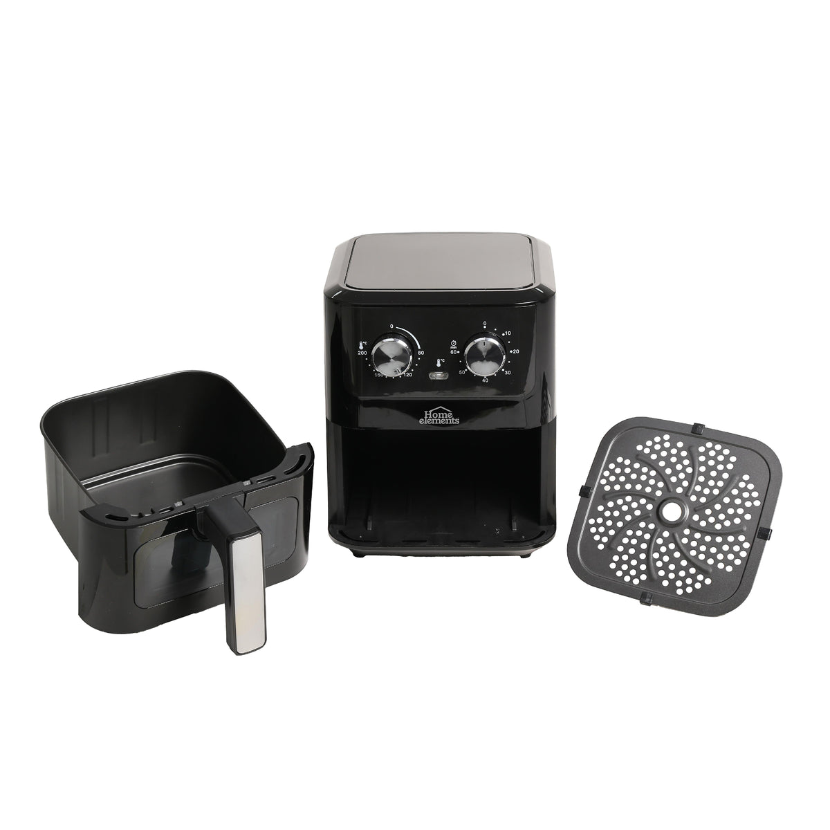 Freidora de Aire Home Elements Negro y Plata 23.2x29.6cm de 4 Litros