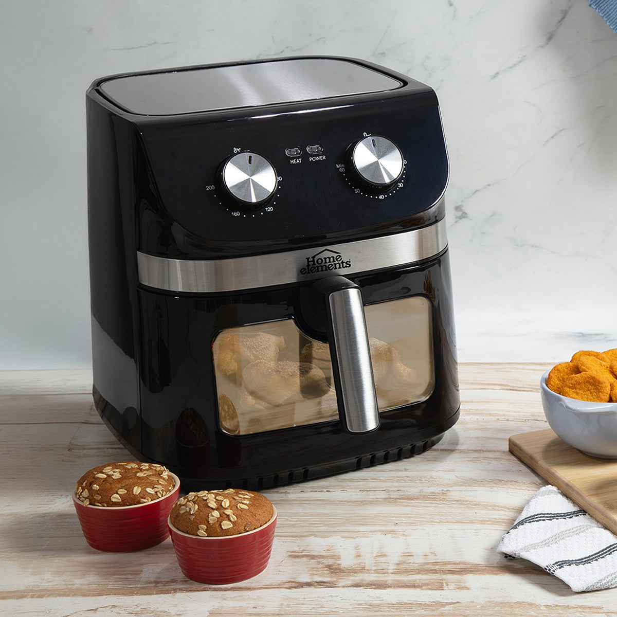 Freidora de Aire Home Elements Megafryer Max Negro y Plata 35.5x34.2cm de 8 Litros