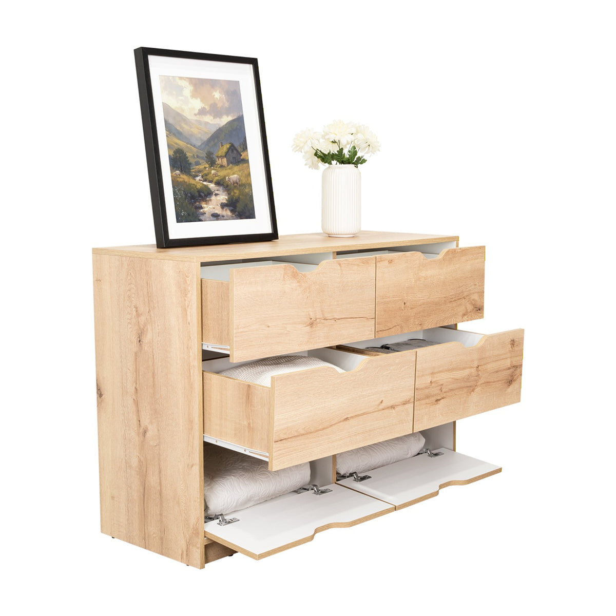 Cajonera Basilea Duna y Blanco 107.1x77.6cm de 3 Hileras con 4 Cajones