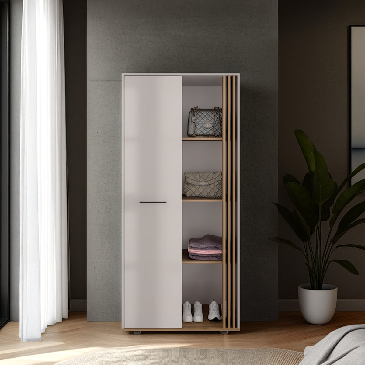 Closet Vance Fresno Europeo y Capri 80x178cm con Una Puertas y con Cuatro Entrepaños