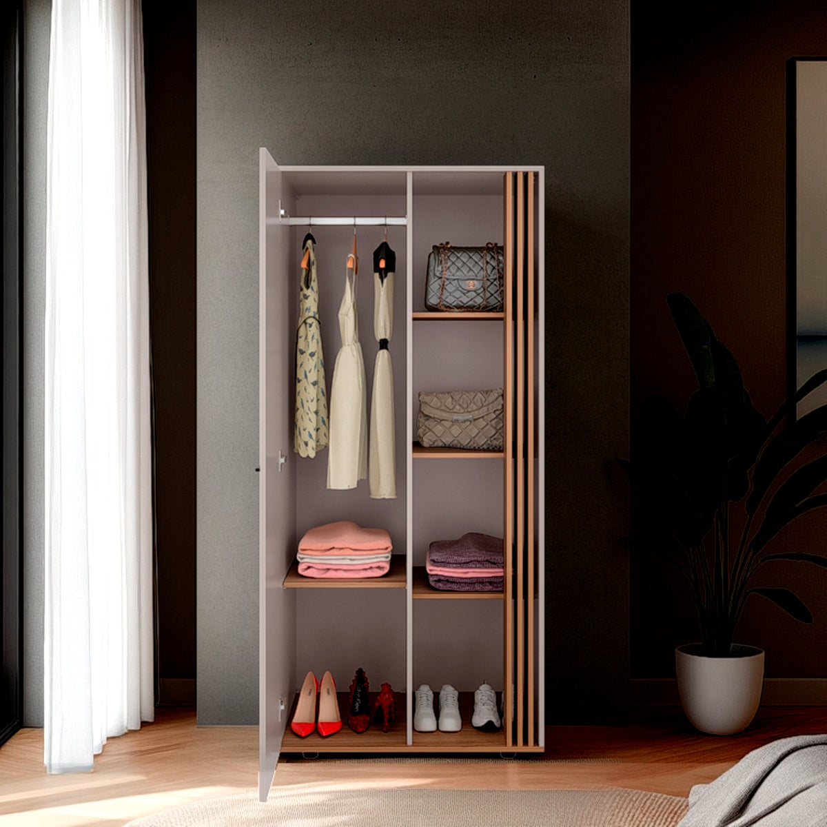 Closet Vance Fresno Europeo y Capri 80x178cm con Una Puertas y con Cuatro Entrepaños