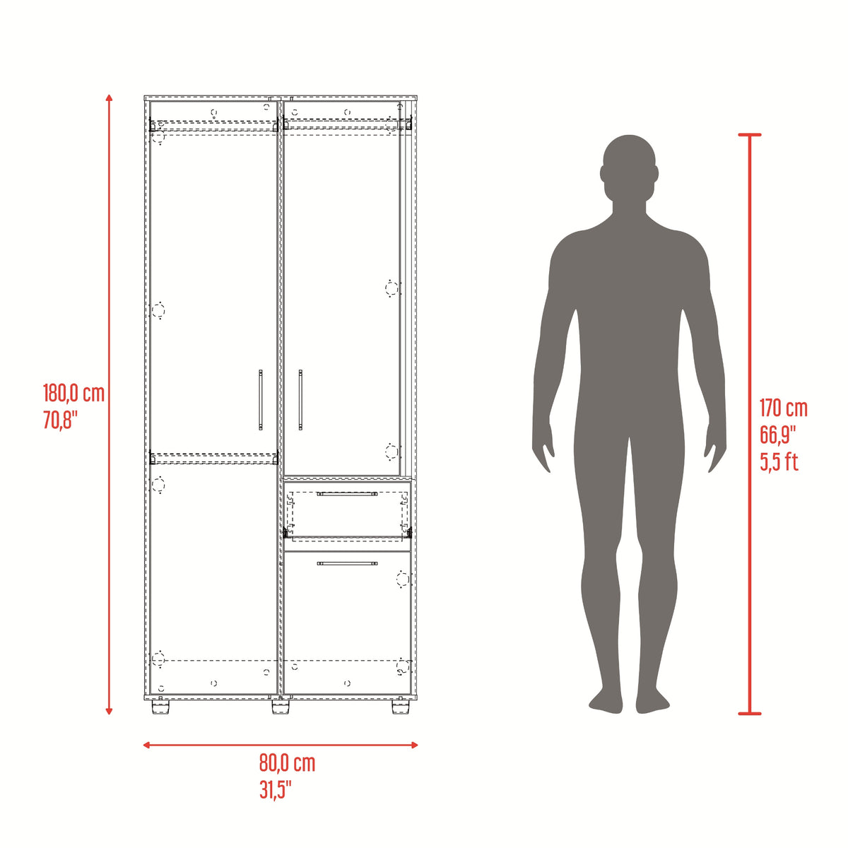 Closet Vance Fresno Europeo y Capri 80x180cm con Una Puertas y con Cuatro Entrepaños