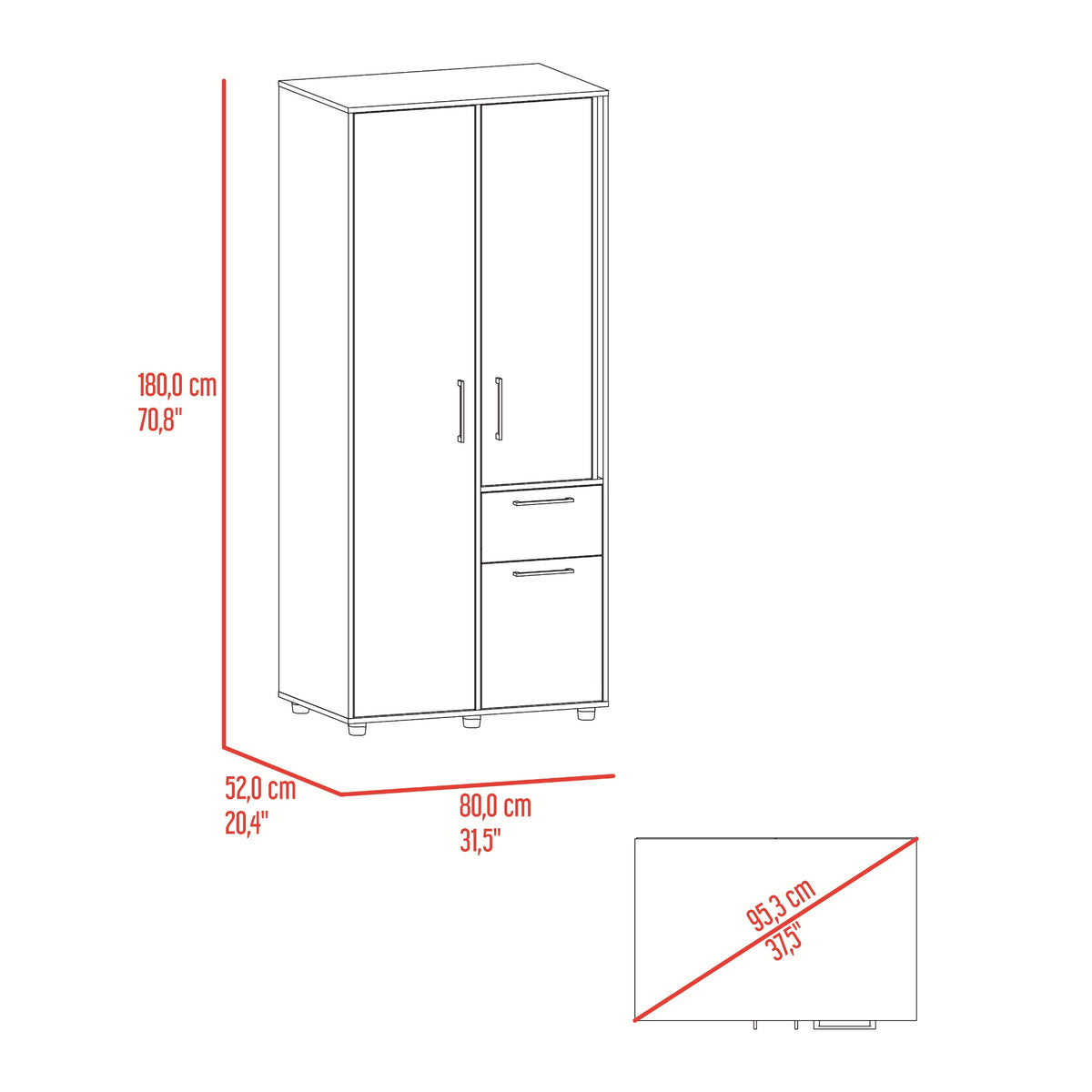 Closet Vance Fresno Europeo y Capri 80x180cm con Una Puertas y con Cuatro Entrepaños