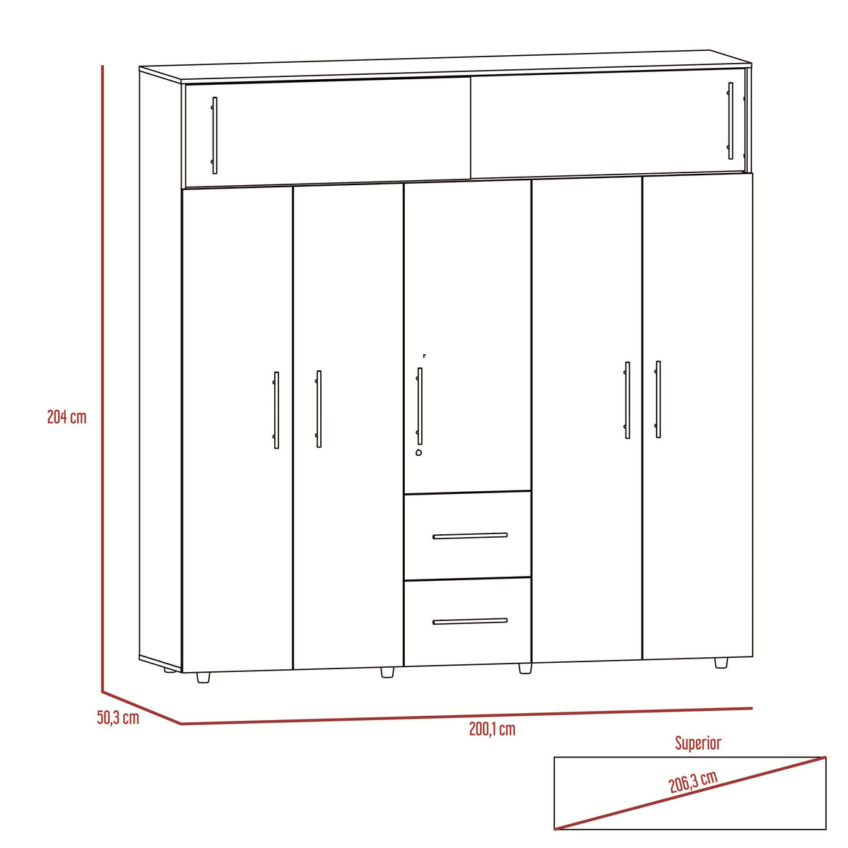 Closet Bigaf Ceniza y Blanco 200x204cm con Siete Puertas y con Cinco Entrepaños