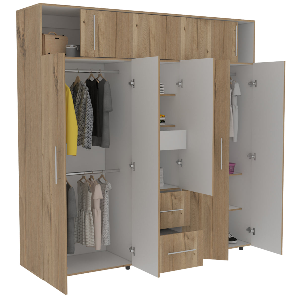 Closet Bigaf Duna y Blanco 200x204cm con Siete Puertas y con Cinco Entrepaños
