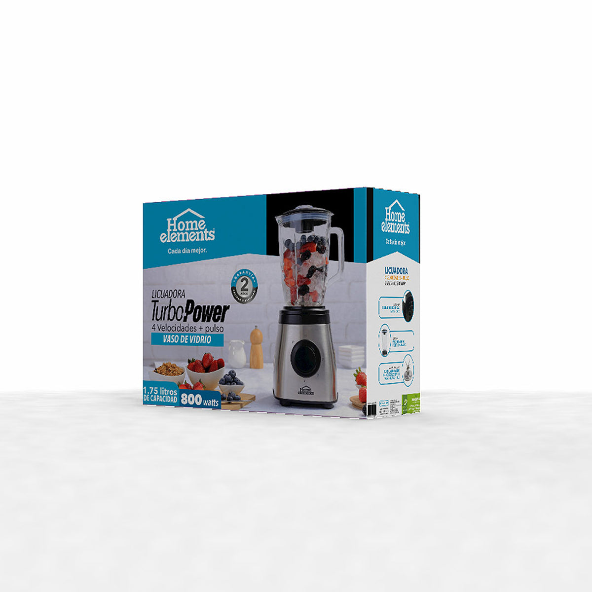Licuadora Turbo Power Negro Y Plata 17.5x43cm de 1.75 Litros de Seis Aspas y con Cuatro Velocidades