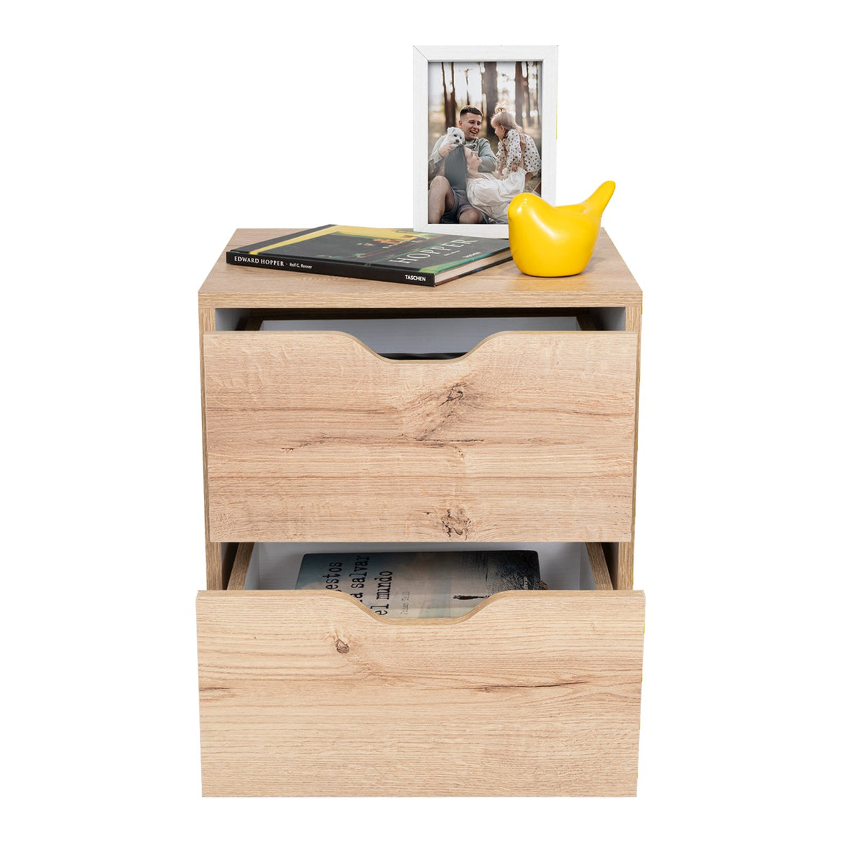 Mesa de noche duna y blanco moderna con 2 cajones 48 cm
